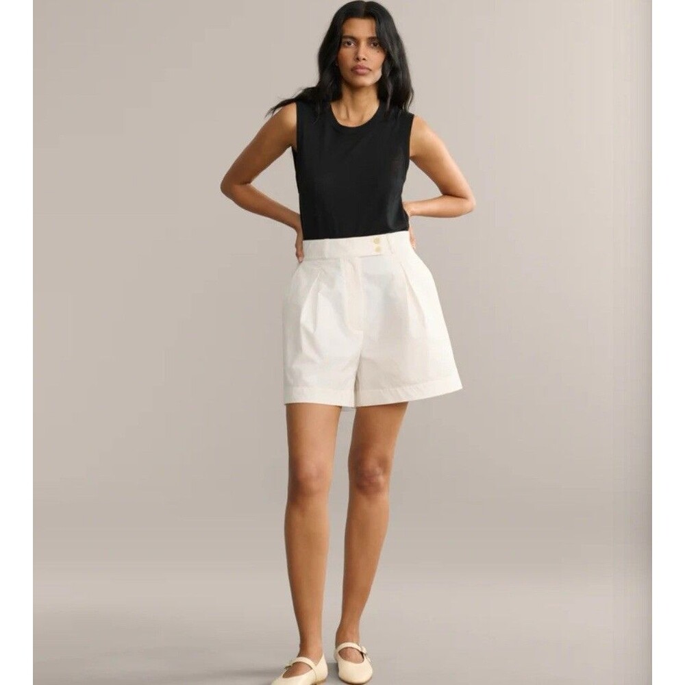 Jenni Kayne Newport Poplin Shorts White Sz 0 Cotton High Rise Pleated Wide Leg - Picture 1 of 13